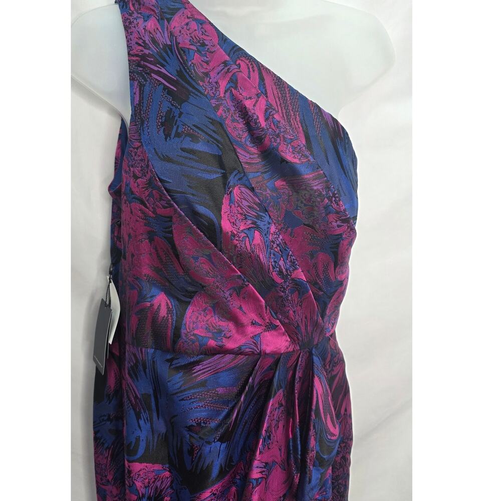 Adrianna Papell One Shoulder Jacquard Gala Formal Gown Size 12 Orchid Wedding - Picture 4 of 15